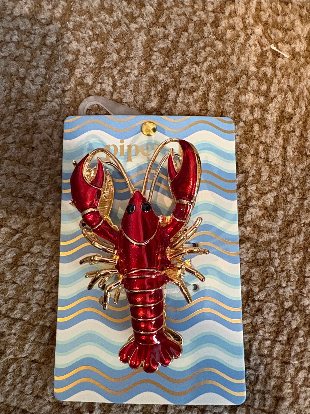 Red Enamel Lobster hair clip with Gold Accents
